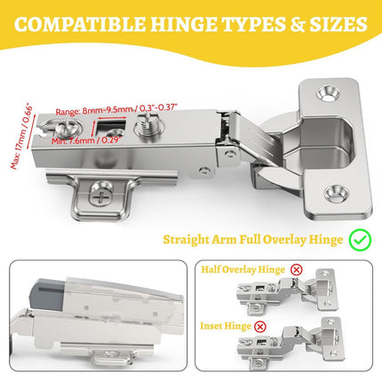 10 Pack Soft Close Motion Damper Mechanism for Full Overlay Hinges, Smooth Slow Straight-Arm, Clip Top Retrofitting Attachment, Cabinet Door Concealed Replacement Hardware Accessories