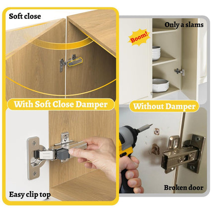 10 Pack Soft Close Motion Damper Mechanism for Full Overlay Hinges, Smooth Slow Straight-Arm, Clip Top Retrofitting Attachment, Cabinet Door Concealed Replacement Hardware Accessories