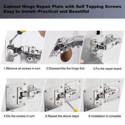Cabinet Hinge Repair Plate Hinges Repair Fixing Plates Cabinet Repair Board | 6 PCS Stainless Steel Kitchen Cupboard Door Hinge Repair Brackets Kit, Cabinet Fixing Plate Bracket with Screw Universal