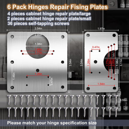 Cabinet Hinge Repair Plate Hinges Repair Fixing Plates Cabinet Repair Board | 6 PCS Stainless Steel Kitchen Cupboard Door Hinge Repair Brackets Kit, Cabinet Fixing Plate Bracket with Screw Universal