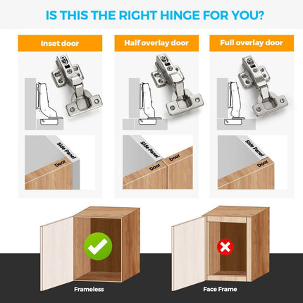 Insert Soft Close Cabinet Hinges | Concealed Kitchen Cabinet Hinges, Heavy-Duty Adjustable Design, Easy Installation, for Frameless Cupboard Hardware - Silver - Size 10 PCS