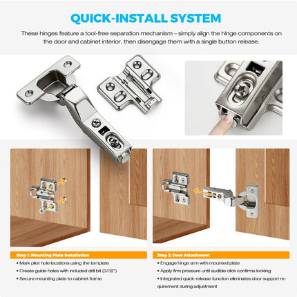 Insert Soft Close Cabinet Hinges | Concealed Kitchen Cabinet Hinges, Heavy-Duty Adjustable Design, Easy Installation, for Frameless Cupboard Hardware - Silver - Size 10 PCS