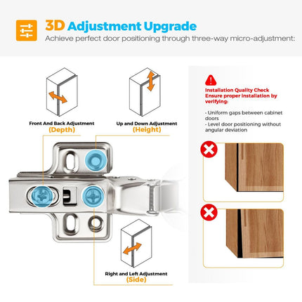 Insert Soft Close Cabinet Hinges | Concealed Kitchen Cabinet Hinges, Heavy-Duty Adjustable Design, Easy Installation, for Frameless Cupboard Hardware - Silver - Size 2 PCS