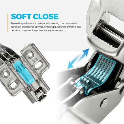 Full Overlay Soft Close Cabinet Hinges | Concealed Kitchen Cabinet Hinges, Heavy-Duty Adjustable Design, Easy Installation, for Frameless Cupboard Hardware - Silver - Size 10 PCS