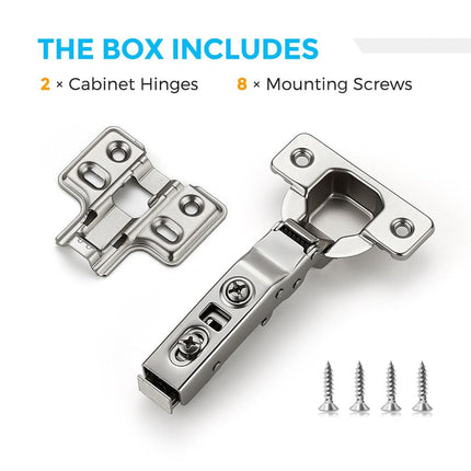 Full Overlay Soft Close Cabinet Hinges | Concealed Kitchen Cabinet Hinges, Heavy-Duty Adjustable Design, Easy Installation, for Frameless Cupboard Hardware - Silver - Size 2 PCS