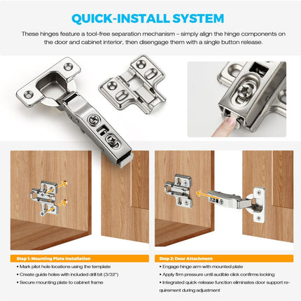 Full Overlay Soft Close Cabinet Hinges | Concealed Kitchen Cabinet Hinges, Heavy-Duty Adjustable Design, Easy Installation, for Frameless Cupboard Hardware - Silver - Size 2 PCS