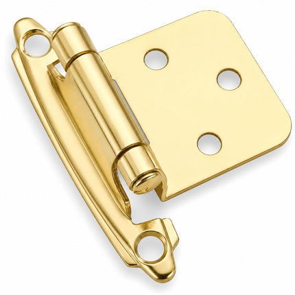 Cabinet Hinges Brushed Nickel for Kitchen Cabinets Doors (10 Pcs) -1/2" Overlay (Variable) -Self Closing Kitchen Cabinet Hinges Flush Mount w/Silicon Bumpers & Hardware Screws - Gold