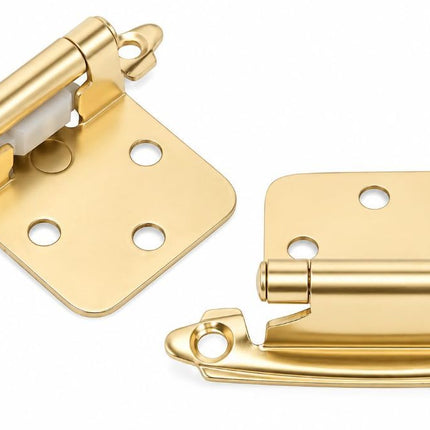 Cabinet Hinges Brushed Nickel for Kitchen Cabinets Doors (10 Pcs) -1/2" Overlay (Variable) -Self Closing Kitchen Cabinet Hinges Flush Mount w/Silicon Bumpers & Hardware Screws - Gold