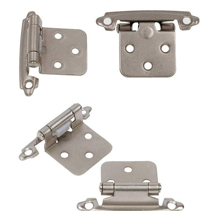 Cabinet Hinges Brushed Nickel for Kitchen Cabinets Doors (10 Pcs) -1/2" Overlay (Variable) -Self Closing Kitchen Cabinet Hinges Flush Mount w/Silicon Bumpers & Hardware Screws - Silver