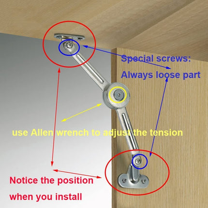 2 Packs Cabinet Cupborad Furniture Door Lift Stay Support Hinge Damper - Support Up to 100KG - Opening Angle 75°/90°/110° - Come with Hex Key