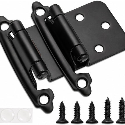 Cabinet Hinges Brushed Nickel for Kitchen Cabinets Doors (10 Pcs) -1/2" Overlay (Variable) -Self Closing Kitchen Cabinet Hinges Flush Mount w/Silicon Bumpers & Hardware Screws - Black