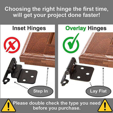 Cabinet Hinges Brushed Nickel for Kitchen Cabinets Doors (10 Pcs) -1/2" Overlay (Variable) -Self Closing Kitchen Cabinet Hinges Flush Mount w/Silicon Bumpers & Hardware Screws - Black