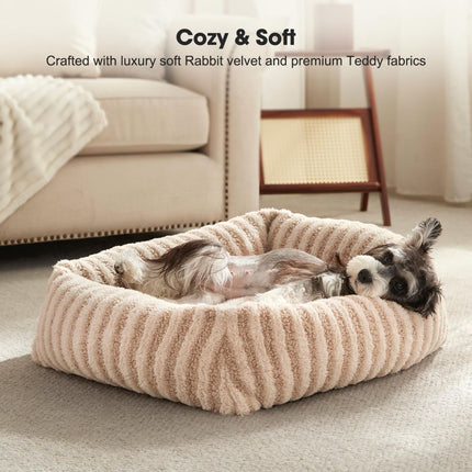 Dog Bed Soft Dog Bed Rabbit Velvet Dog Bed Teddy Fabric Dog Bed Cozy Dog Bed - Beige - Size 25in*21in
