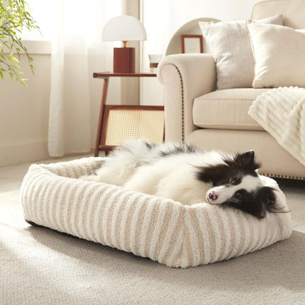 Dog Bed Soft Dog Bed Rabbit Velvet Dog Bed Teddy Fabric Dog Bed Cozy Dog Bed - Beige - Size 36in*27in