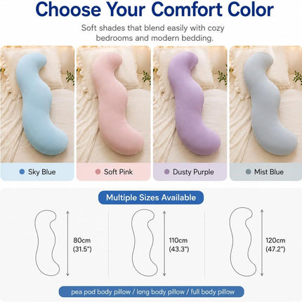 Pea Pod Shape Body Pillow for Adults Full-Body Support (Pink,47.2in)