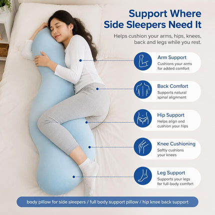 Pea Pod Shape Body Pillow for Adults Full-Body Support (Gray,31.5in)