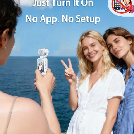 Handheld Pocket Camera – 2.5K UHD, 180° Rotating Lens, Fill Light, 2000mAh Battery, No App Needed, 32GB Included, for Vlog & Travel (White)