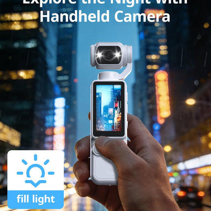 Handheld Pocket Camera – 2.5K UHD, 180° Rotating Lens, Fill Light, 2000mAh Battery, No App Needed, 32GB Included, for Vlog & Travel (White)