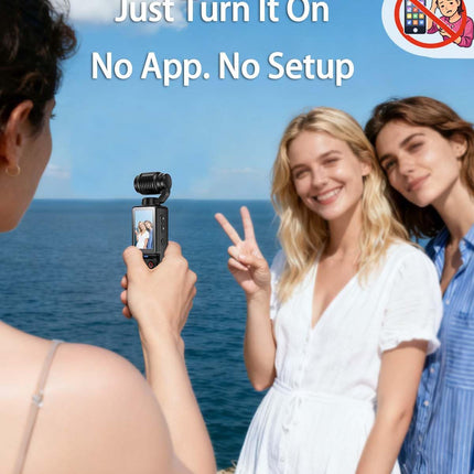 Handheld Pocket Camera – 2.5K UHD, 180° Rotating Lens, Fill Light, 2000mAh Battery, No App Needed, 32GB Included, for Vlog & Travel (Black)