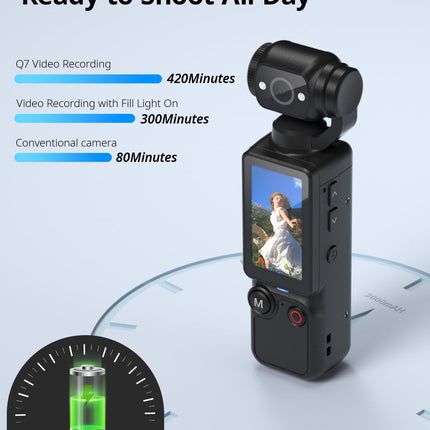Handheld Pocket Camera – 2.5K UHD, 180° Rotating Lens, Fill Light, 2000mAh Battery, No App Needed, 32GB Included, for Vlog & Travel (Black)