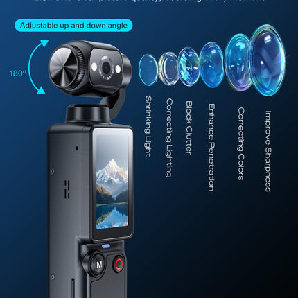 Handheld Pocket Camera – 2.5K UHD, 180° Rotating Lens, Fill Light, 2000mAh Battery, No App Needed, 32GB Included, for Vlog & Travel (Black)