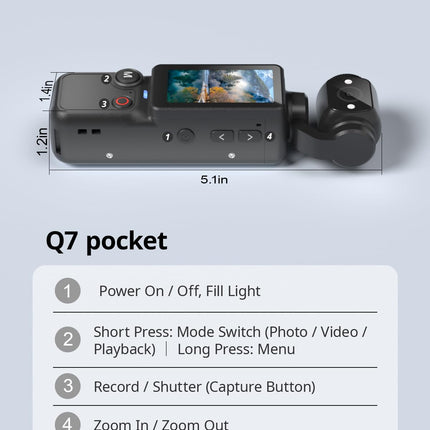 Handheld Pocket Camera – 2.5K UHD, 180° Rotating Lens, Fill Light, 2000mAh Battery, No App Needed, 32GB Included, for Vlog & Travel (Black)