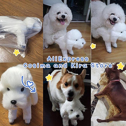Pet Behavioral Support Doll – Realistic Canine Companion Toy for Stress Relief, Made of TPE Silicone & Soft Fur, Stable Suction Base, 1:1 Anatomical Design, for Small to Medium Dogs (White, Channel Height 18cm)