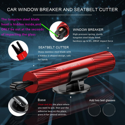 2-Pack Car Emergency Safety Hammer – Dual-Function Window Breaker & Seatbelt Cutter, Tungsten Steel Tip, Aluminum Alloy Body, Compact & Reliable Life-Saving Tool (Red & Black)
