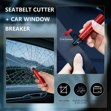 2-Pack Car Emergency Safety Hammer – Dual-Function Window Breaker & Seatbelt Cutter, Tungsten Steel Tip, Aluminum Alloy Body, Compact & Reliable Life-Saving Tool (Red & Black)