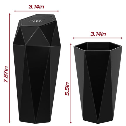Push-Top Car Trash Can – Compact 600mL Auto-Close Garbage Bin for Cup Holder, Door Pocket & Desk, Waterproof, Leakproof, Sleek Geometric Design (Black)