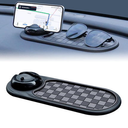2-in-1 Car Dashboard Anti-Slip Mat with 360° Rotating Phone Holder – Holds Phone, Sunglasses & Keys, Spring-Clamp Grip, Non-Slip Silicone, Universal Fit (Grey- Black)
