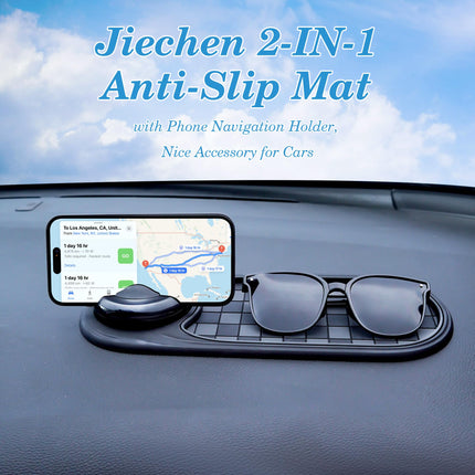 2-in-1 Car Dashboard Anti-Slip Mat with 360° Rotating Phone Holder – Holds Phone, Sunglasses & Keys, Spring-Clamp Grip, Non-Slip Silicone, Universal Fit (Grey- Silver)