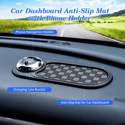 2-in-1 Car Dashboard Anti-Slip Mat with 360° Rotating Phone Holder – Holds Phone, Sunglasses & Keys, Spring-Clamp Grip, Non-Slip Silicone, Universal Fit (Grey- Silver)