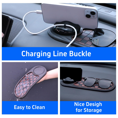 2-in-1 Car Dashboard Anti-Slip Mat with 360° Rotating Phone Holder – Holds Phone, Sunglasses & Keys, Spring-Clamp Grip, Non-Slip Silicone, Universal Fit (Grey- Silver)