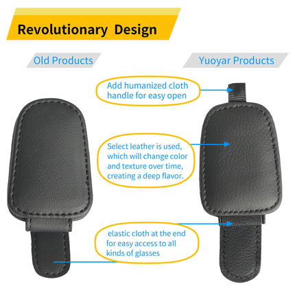 2-Pack Car Sun Visor Sunglasses Holder – Magnetic Flip Cover, PU Leather Eyewear & Card Organizer, Easy One-Hand Open, Scratch-Free, Universal Fit for All Vehicles (Black)