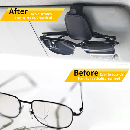 2-Pack Car Sun Visor Sunglasses Holder – Magnetic Flip Cover, PU Leather Eyewear & Card Organizer, Easy One-Hand Open, Scratch-Free, Universal Fit for All Vehicles (Black)