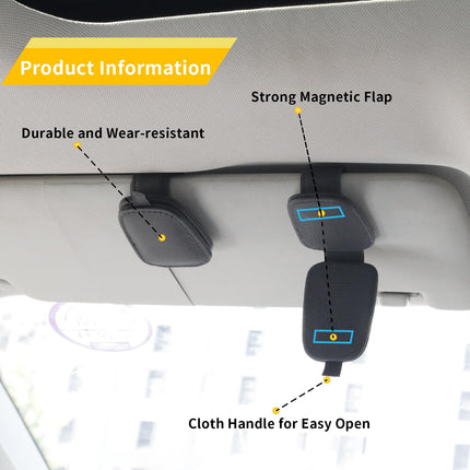 2-Pack Car Sun Visor Sunglasses Holder – Magnetic Flip Cover, PU Leather Eyewear & Card Organizer, Easy One-Hand Open, Scratch-Free, Universal Fit for All Vehicles (Black)