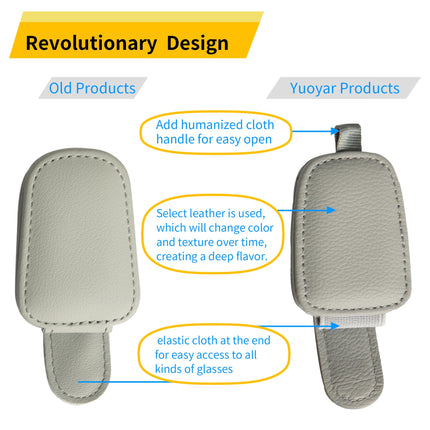 2-Pack Car Sun Visor Sunglasses Holder – Magnetic Flip Cover, PU Leather Eyewear & Card Organizer, Easy One-Hand Open, Scratch-Free, Universal Fit for All Vehicles (Grey)