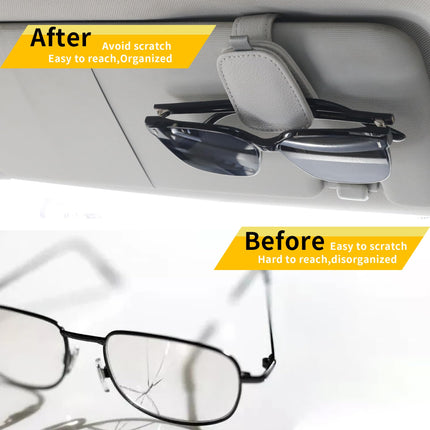 2-Pack Car Sun Visor Sunglasses Holder – Magnetic Flip Cover, PU Leather Eyewear & Card Organizer, Easy One-Hand Open, Scratch-Free, Universal Fit for All Vehicles (Grey)