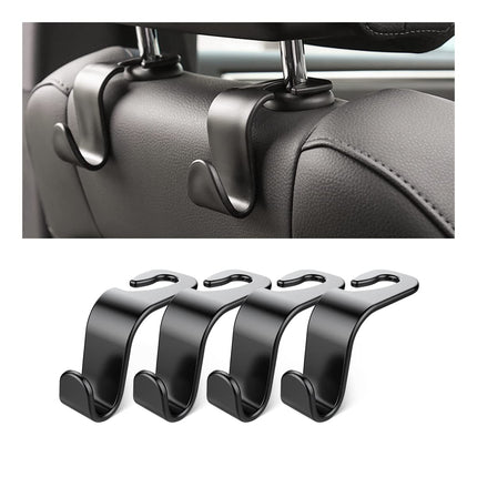 4-Pack Car Headrest Hooks – Heavy-Duty Seat Back Organizers for Handbags, Groceries, Coats & More, Universal Fit, No Tools Needed, Strong & Silent Design (Black)