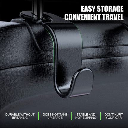4-Pack Car Headrest Hooks – Heavy-Duty Seat Back Organizers for Handbags, Groceries, Coats & More, Universal Fit, No Tools Needed, Strong & Silent Design (Black)