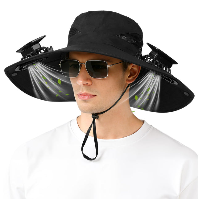 Solar-Powered Dual-Fan Sun Hat V1107-CS-TYNFSMZH in Black