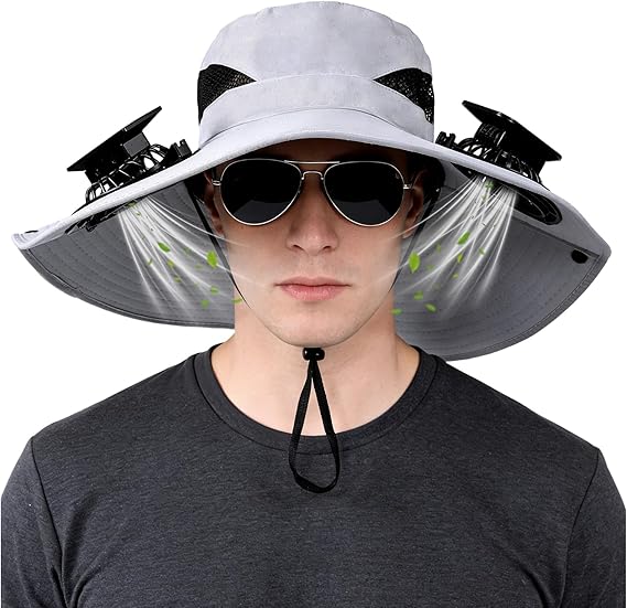 Solar-Powered Dual-Fan Sun Hat V1107-CS-TYNFSMZHU in Grey