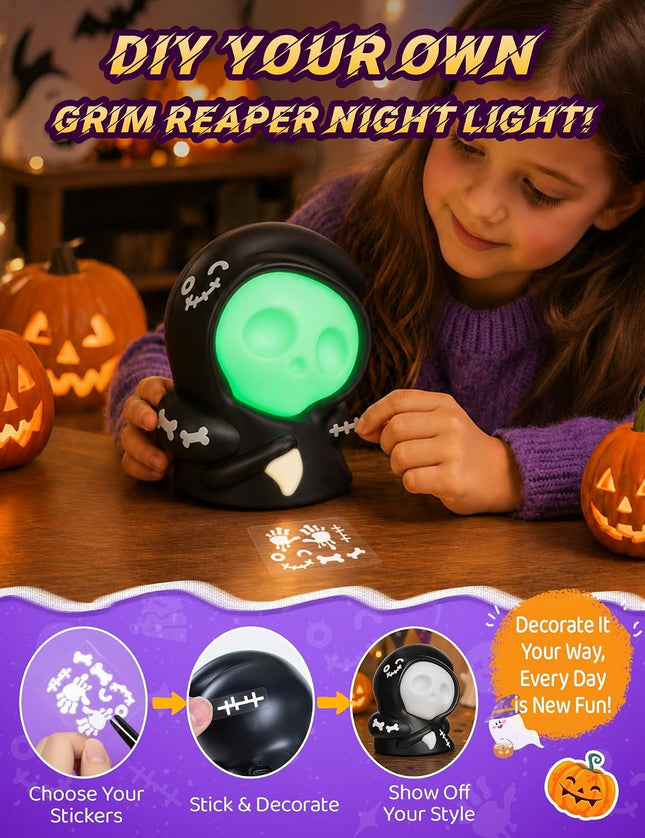 Halloween Grim Reaper Night Light with Pull-Back Action & RGB (Black)