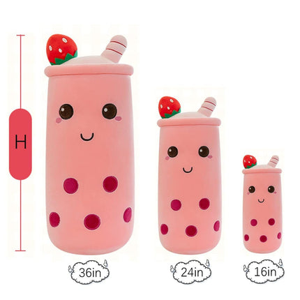 Bubble Tea Plush Pillow Soft Plush Toy Skin-Friendly Pillow Multiple Sizes Cute - Pink - Size 24in