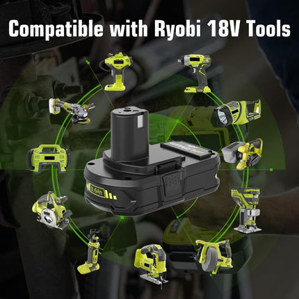 18V P108 Ryobi 18V Battery Replacement P117 Charger Lithium-Ion Battery Power - Black - Size 6000mAh