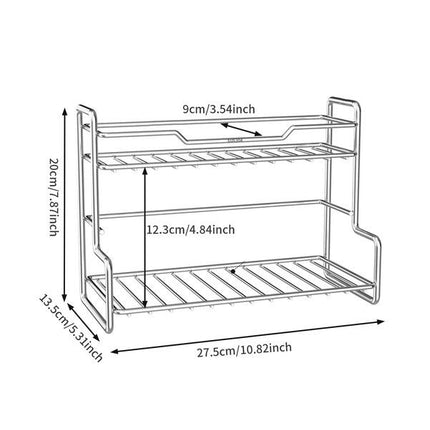 304 Stainless Steel Two Layers Tabletop Storage Rack Kitchen Spice Rack Bathroom Cosmetics Mouthwash Cup Organizer Shelf-Silver