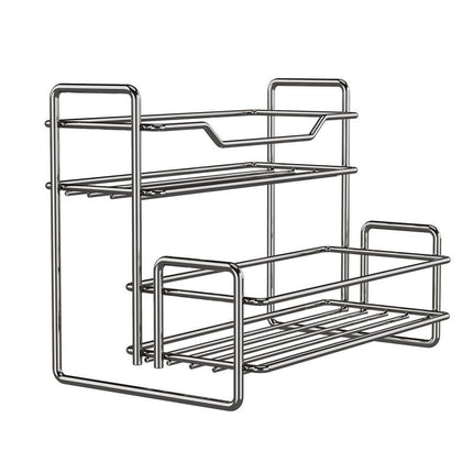 Stainless Steel Two Layers Storage Shelf Kitchen Spice Rack Bathroom Cosmetics Mouthwash Cup Organizer Storage Rack-Silver