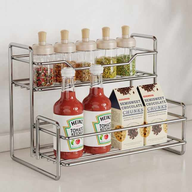 Stainless Steel Two Layers Storage Shelf Kitchen Spice Rack Bathroom Cosmetics Mouthwash Cup Organizer – product detail