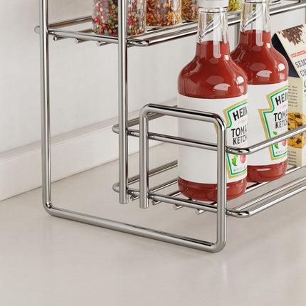 Stainless Steel Two Layers Storage Shelf Kitchen Spice Rack Bathroom Cosmetics Mouthwash Cup Organizer Storage Rack-Silver